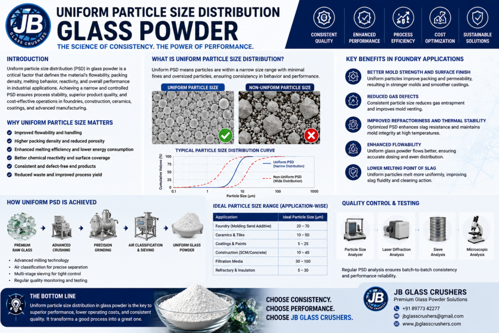 Uniform glass powder enhancing industrial performance